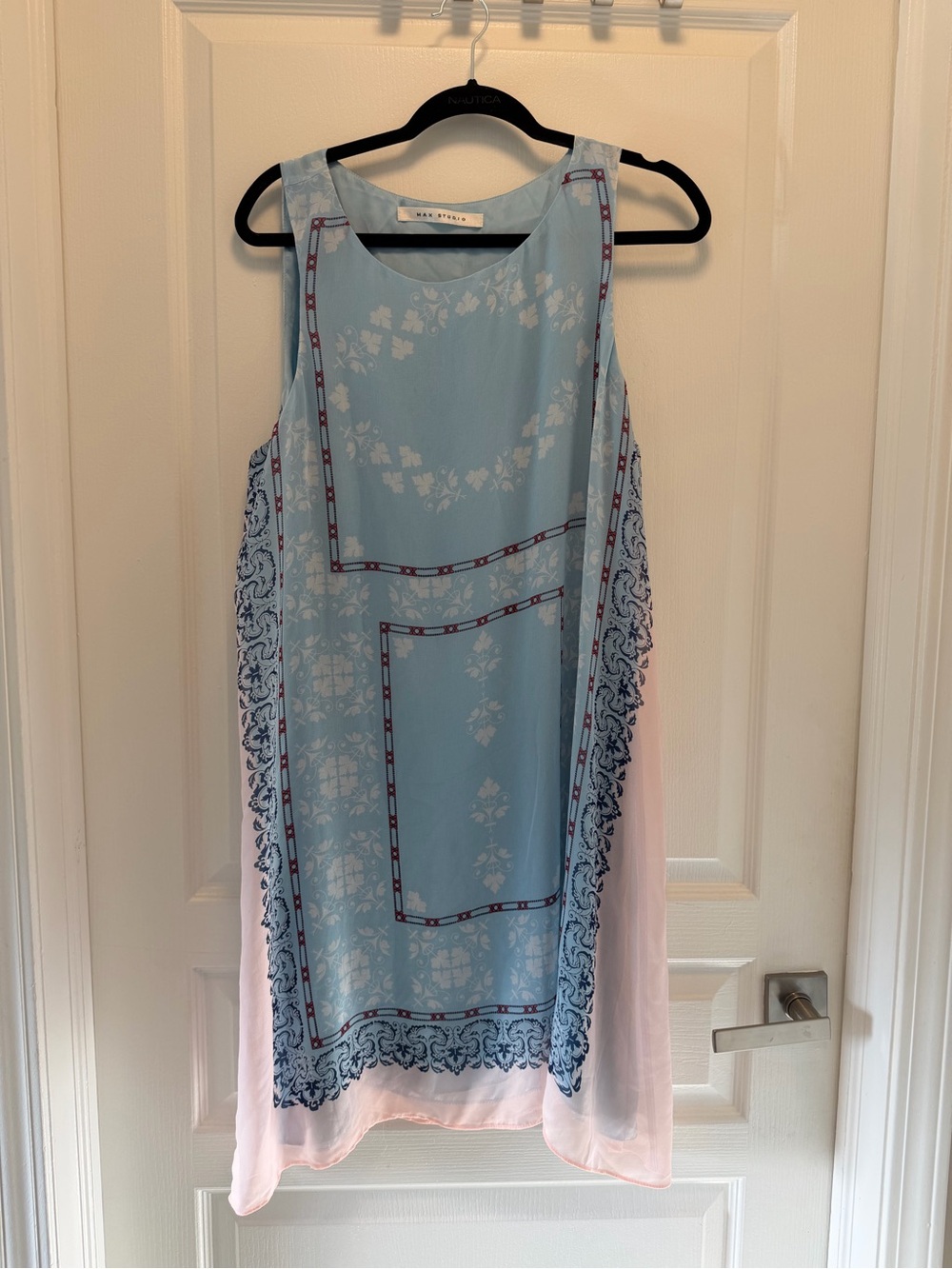 Max Studio Light Blue and Pale Pink Printed Sleeveless Shift Dress